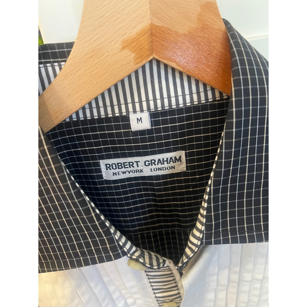 Robert Graham Tuxedo Bib Button Down Shirt Medium Handsome Daddy Old Money Chic - Picture 2 of 4